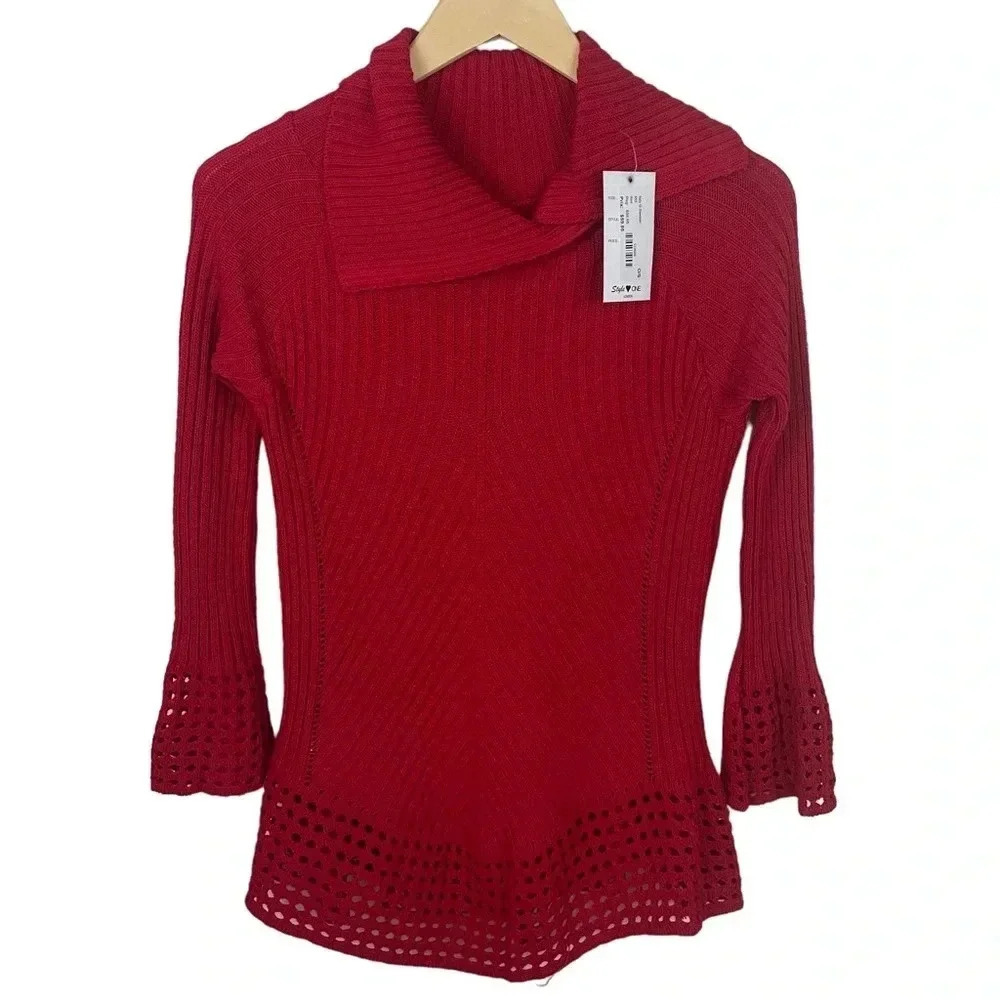 Style  One Ribbed Eyelet Sweater